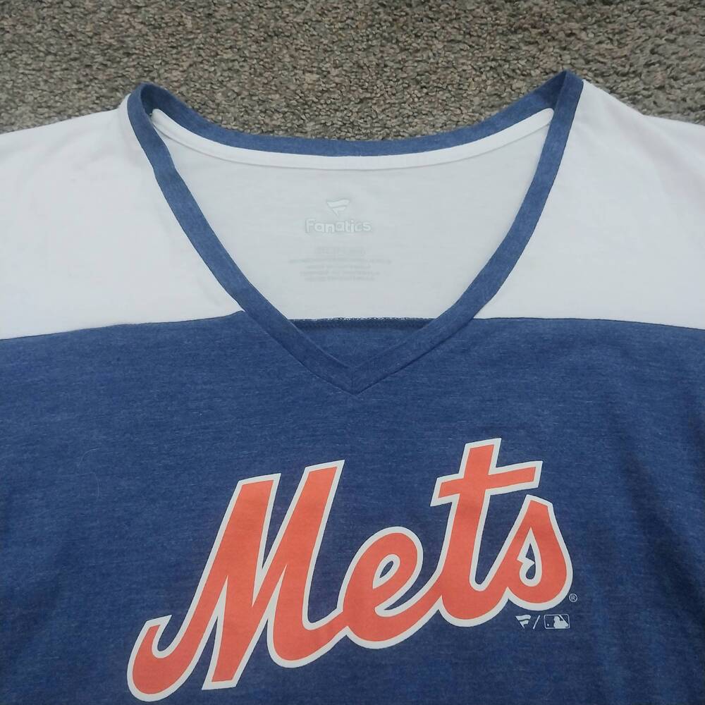 Fanatics TShirt Womens Size Blue White Baseball New York Mets VNeck Sporty